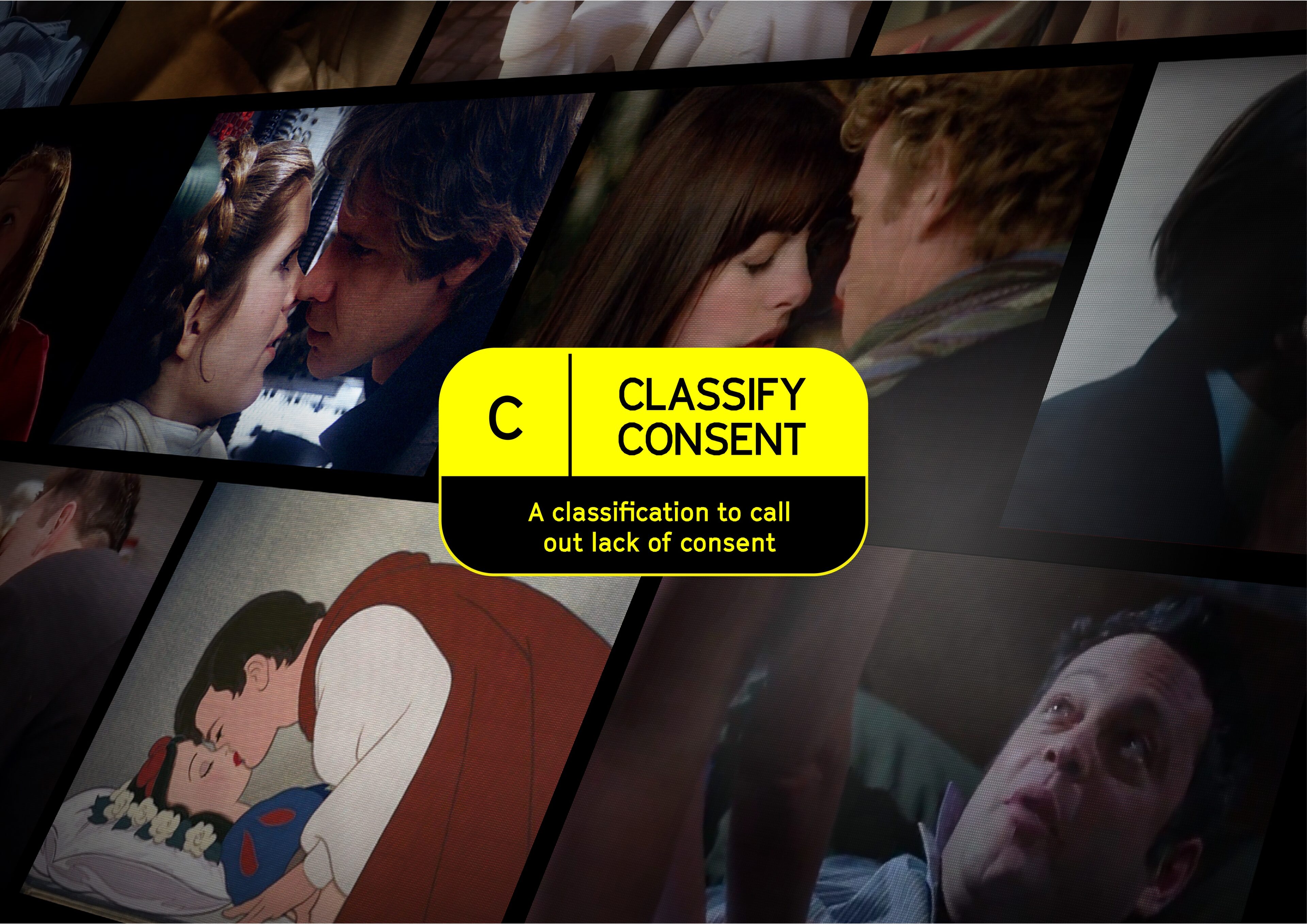 Consent Labs Classify Consent KV Images taken from movies and TV shows that showcase times where consent was not given