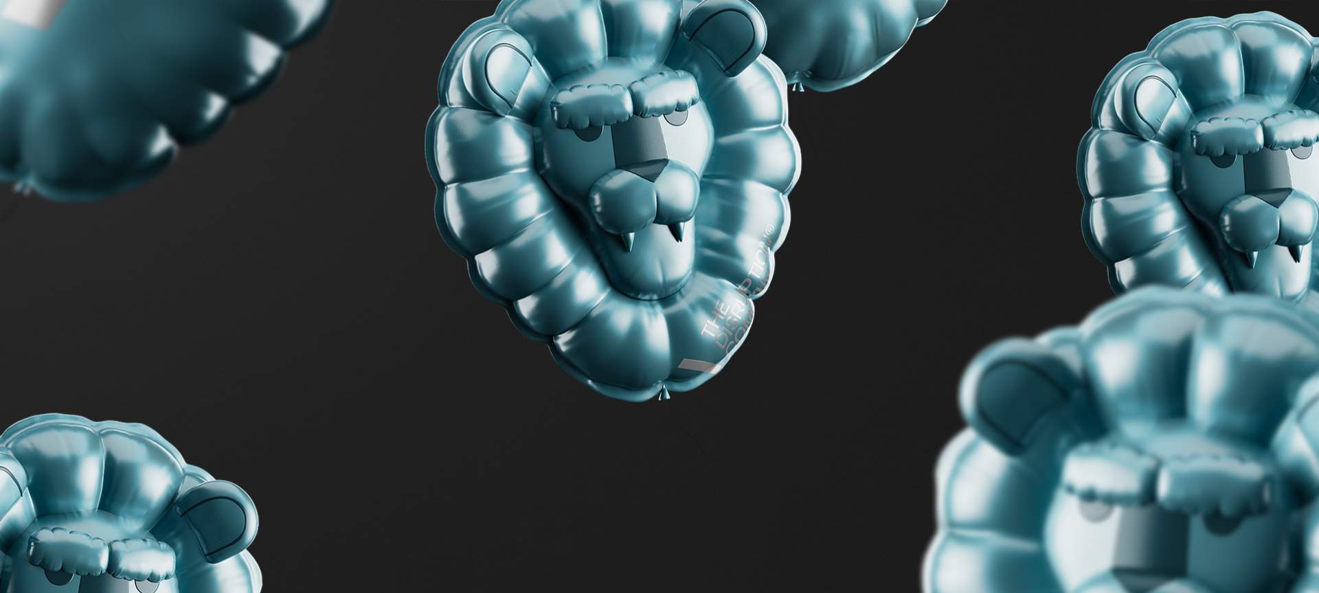 Blue balloons of a Lion fill the screen, labeled with the title 'The Disruption Company'