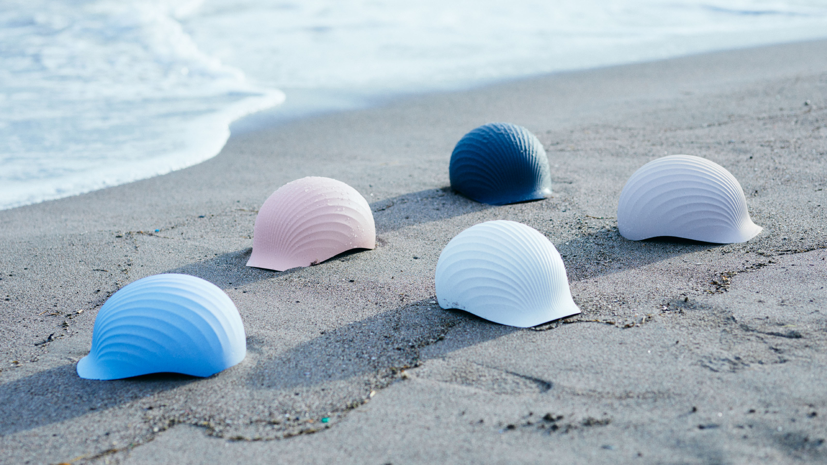 tbwa-shellmets-beach Shellmet helmets on a beach