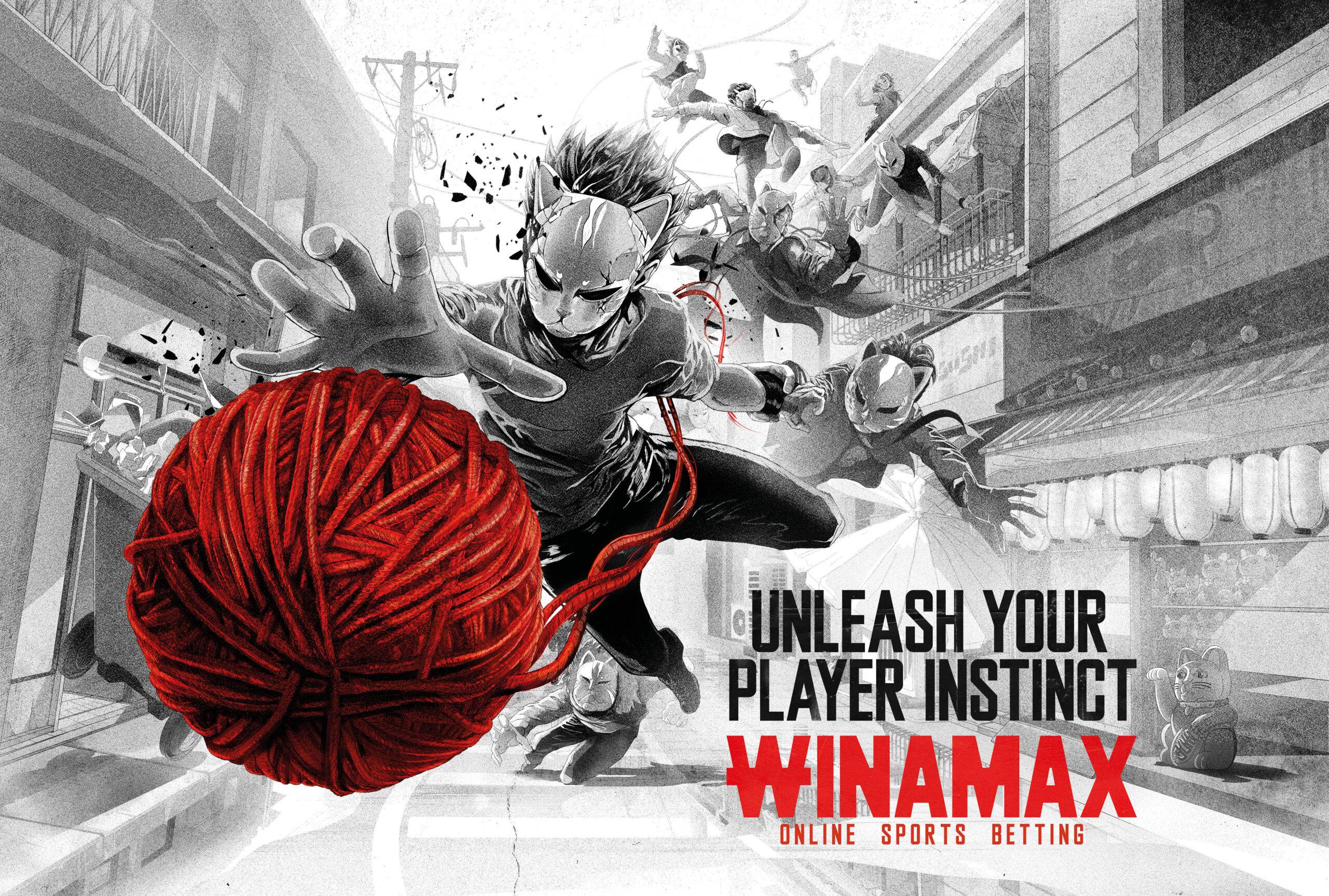 DEF WINAMAX_STREET DEF Cat-like humans reaching for a ball of red yarn