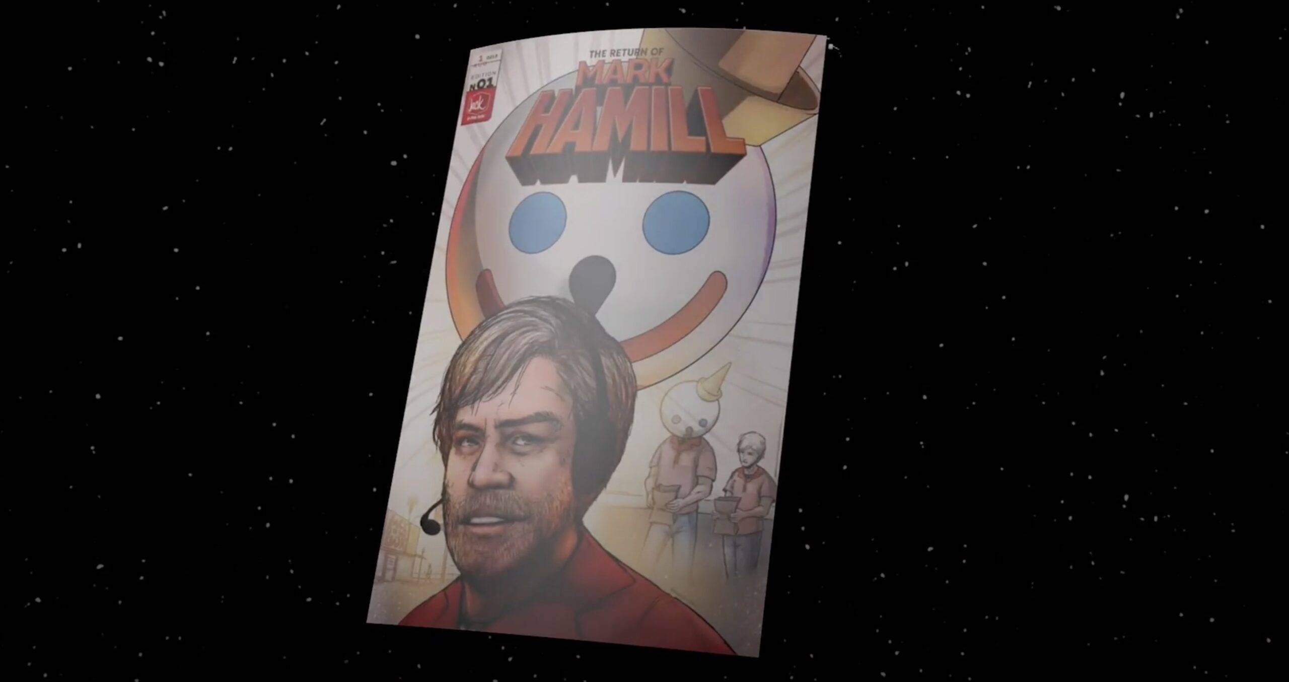 Animated comic book Cover with Mark Hamill and Jack in the Box in space