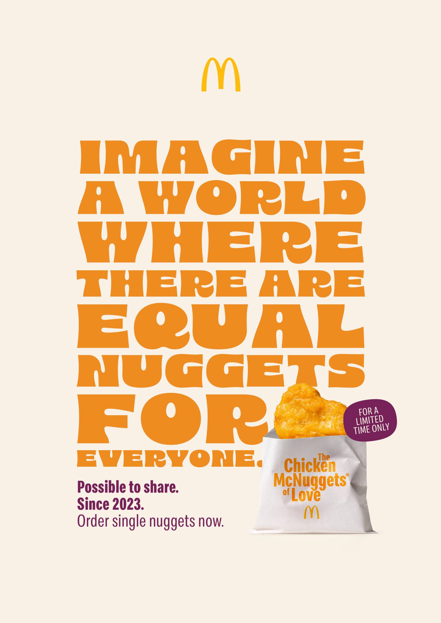 A poster promoting the single mcnugget, saying "Imagine a world where there are equal nuggets for everyone"