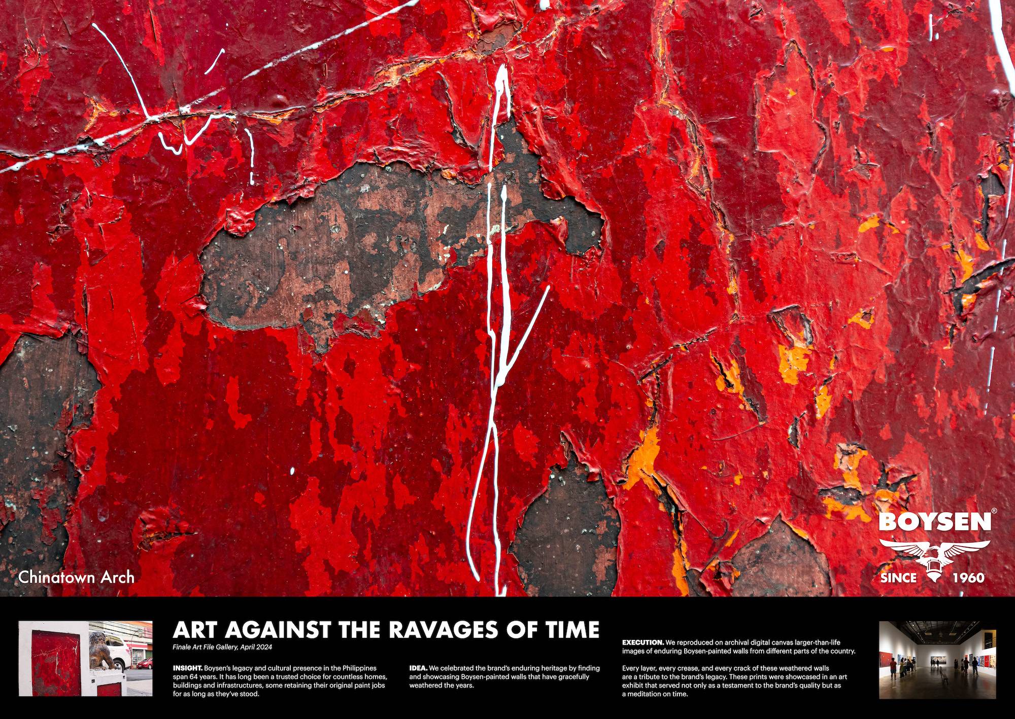 Boysen-ArtAgainstTheRavagesOfTime-Chinatown A red painted wall worn with the passage of time