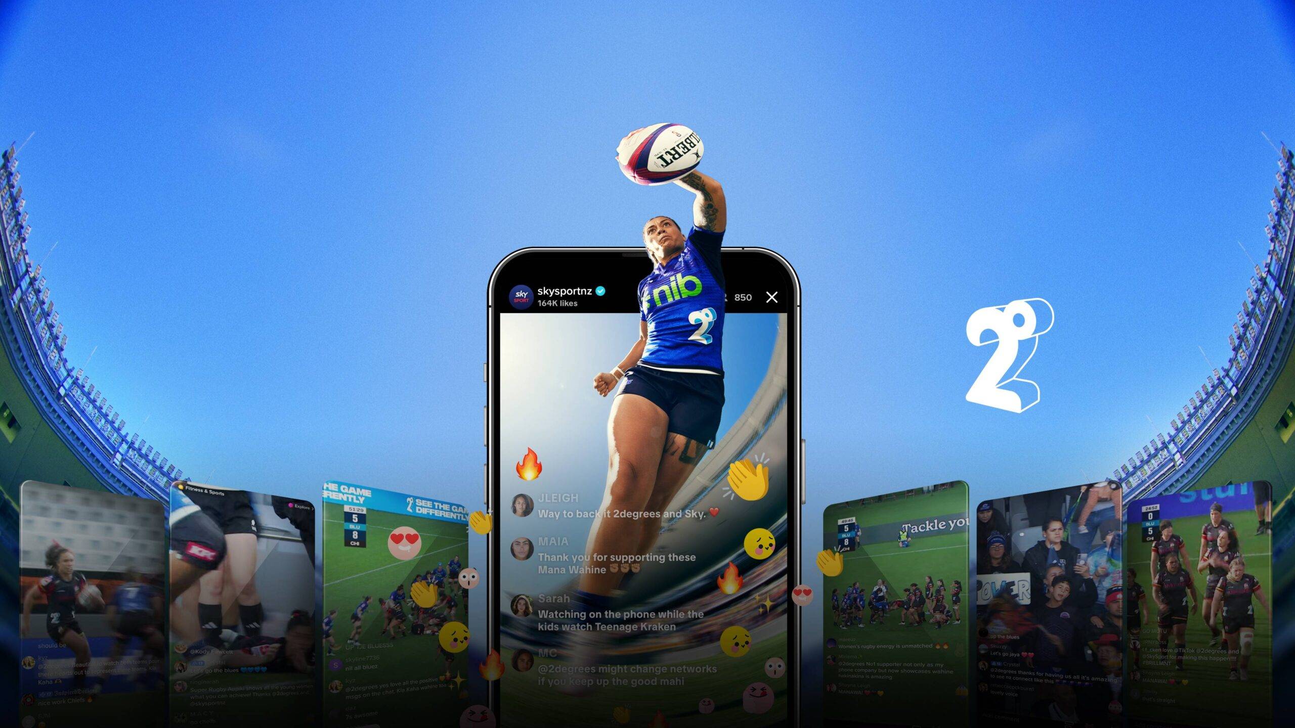 reshaping rugby hero a rugby player emerges from a phone screen showing a social feed